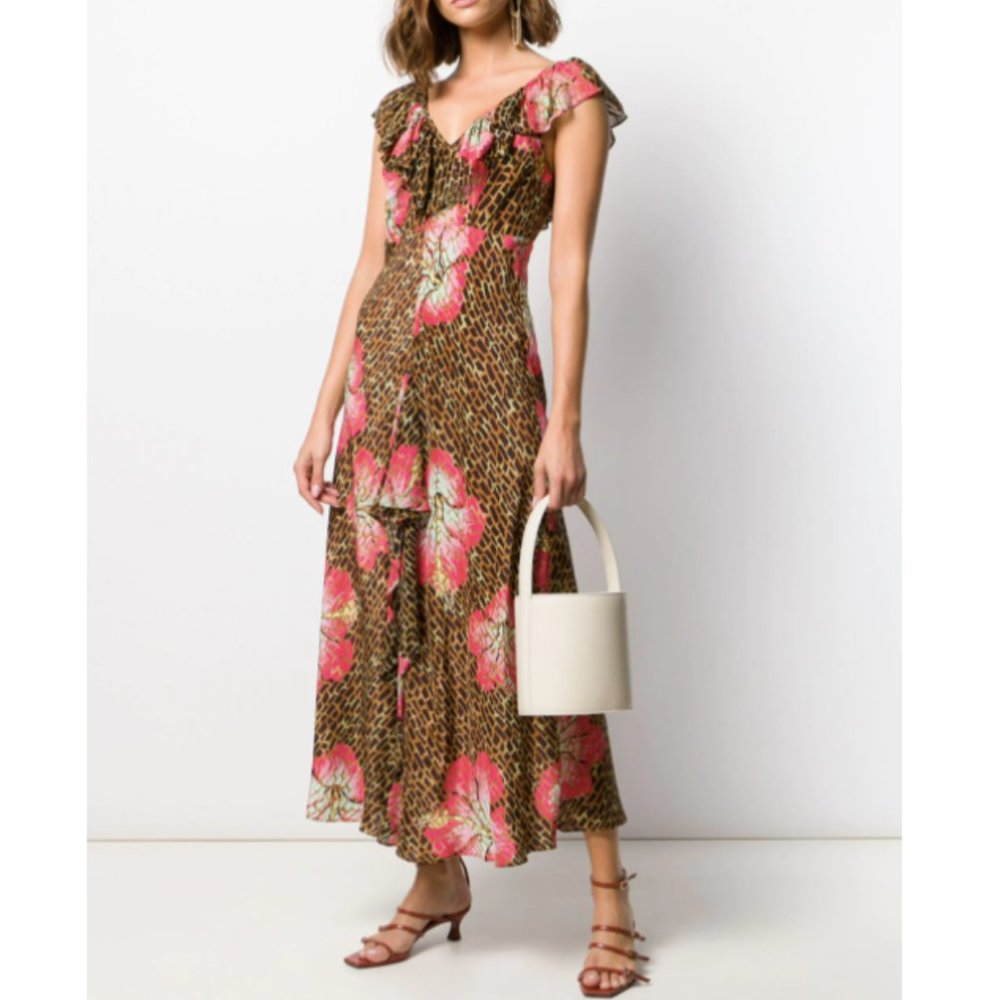 RIXO | Antoinette animal floral print midi dress